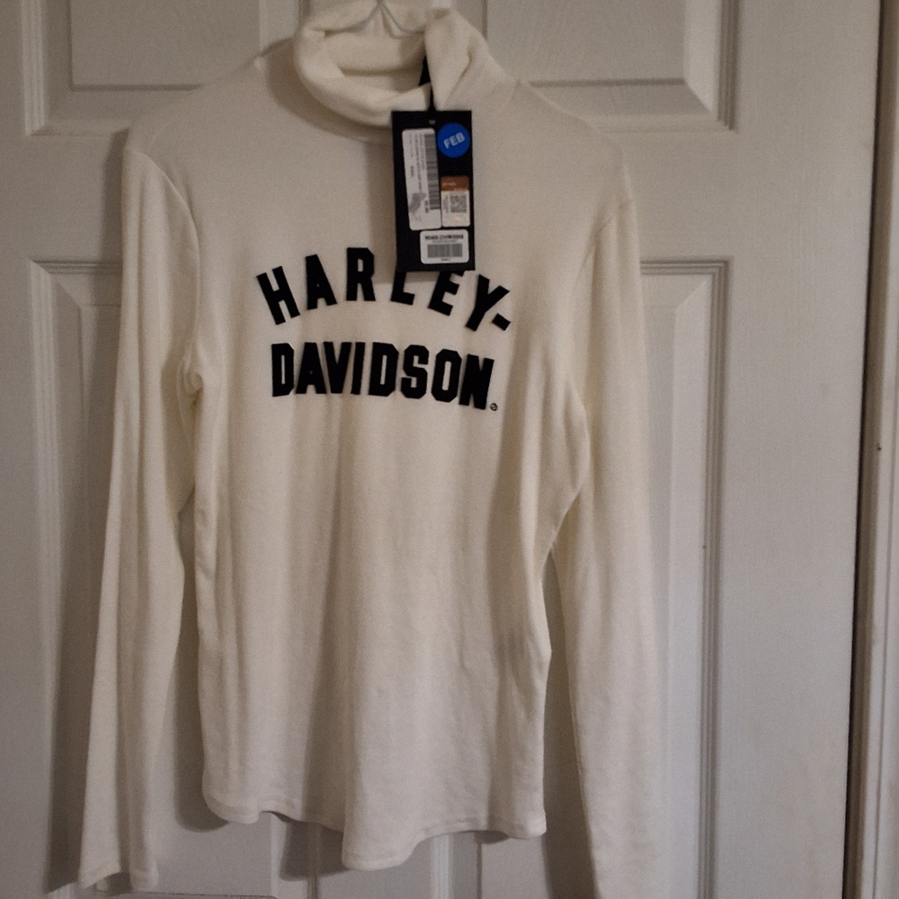 NWT HARLEY DAVIDSON TURTLE NECK KNIT OFF WHITE SHIRT